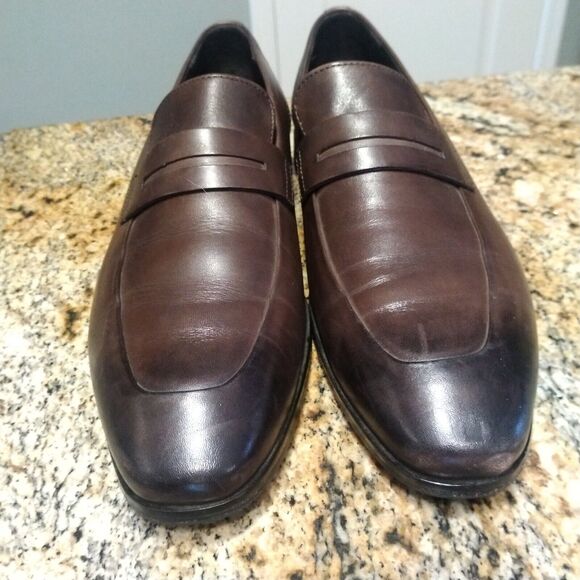 Hugo Boss Penny Loafers Men's 5.5 Dark Brown Leather Dress Highline Slip On - Picture 9 of 12
